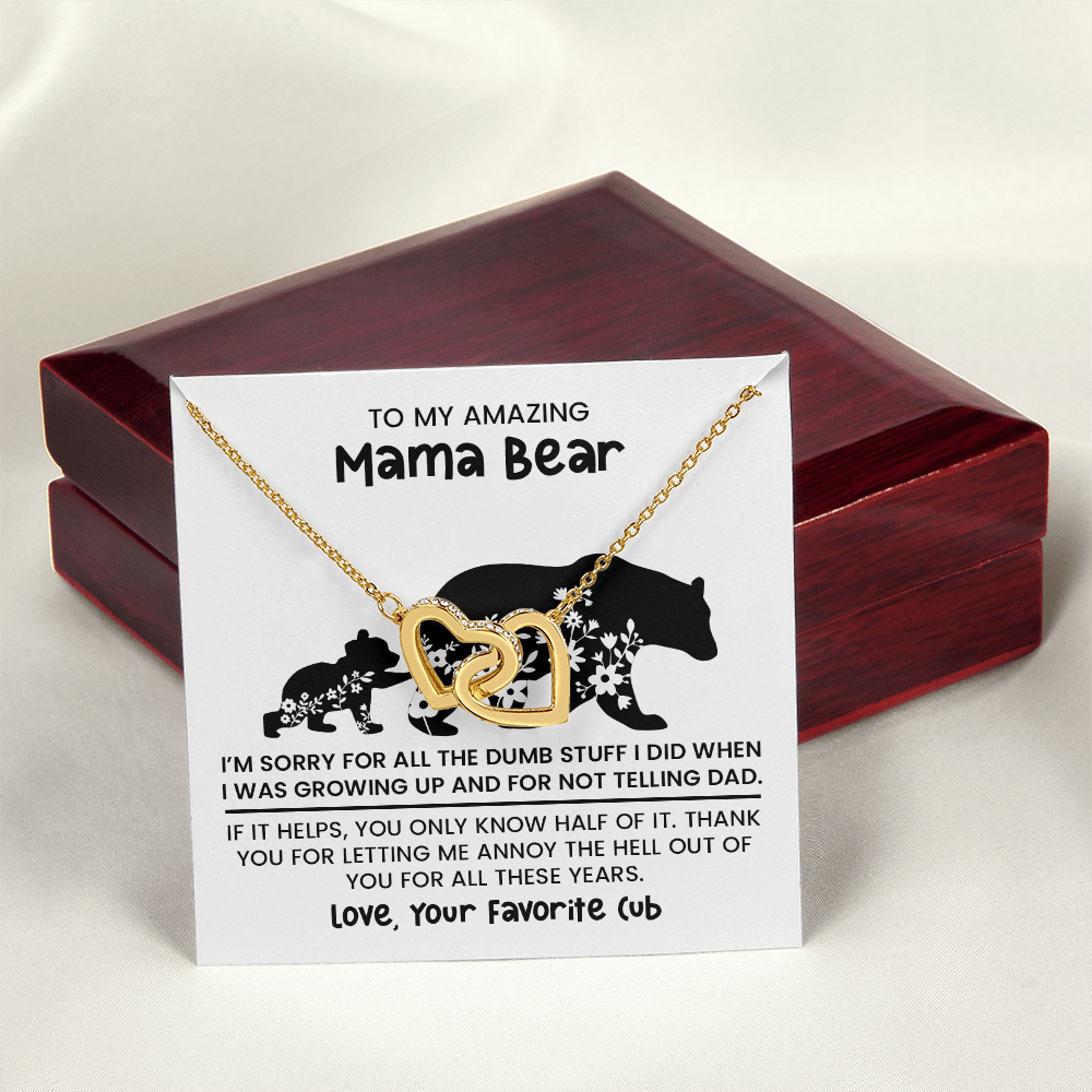 Personalized "Mama Bear" Necklace, Sentimental Mom Gift, Birthday Jewelry - Interlocking heart