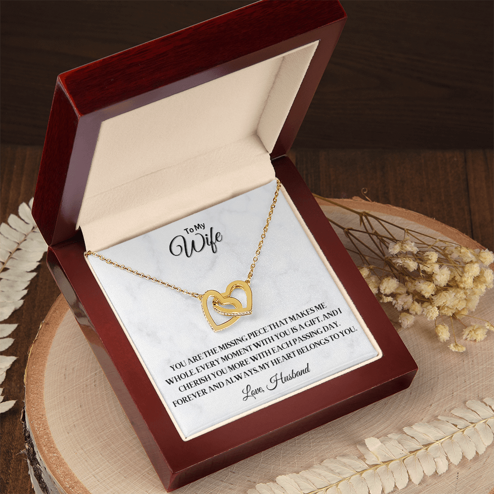 To My Wife - Interlocked Hearts Necklace with Romantic Message, Perfect Anniversary or Valentine's Day Gift