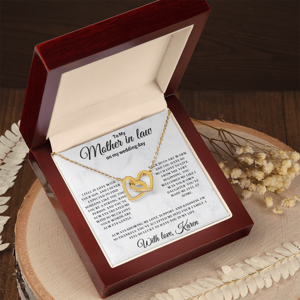 Personalized Mother In Law Necklace, Birthday Gift for Mom In Law, Custom Mother In Law Wedding Gift - Interlocking Heart
