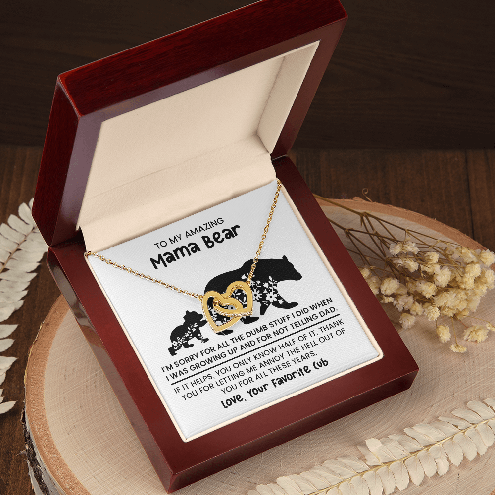 Personalized "Mama Bear" Necklace, Sentimental Mom Gift, Birthday Jewelry - Interlocking heart