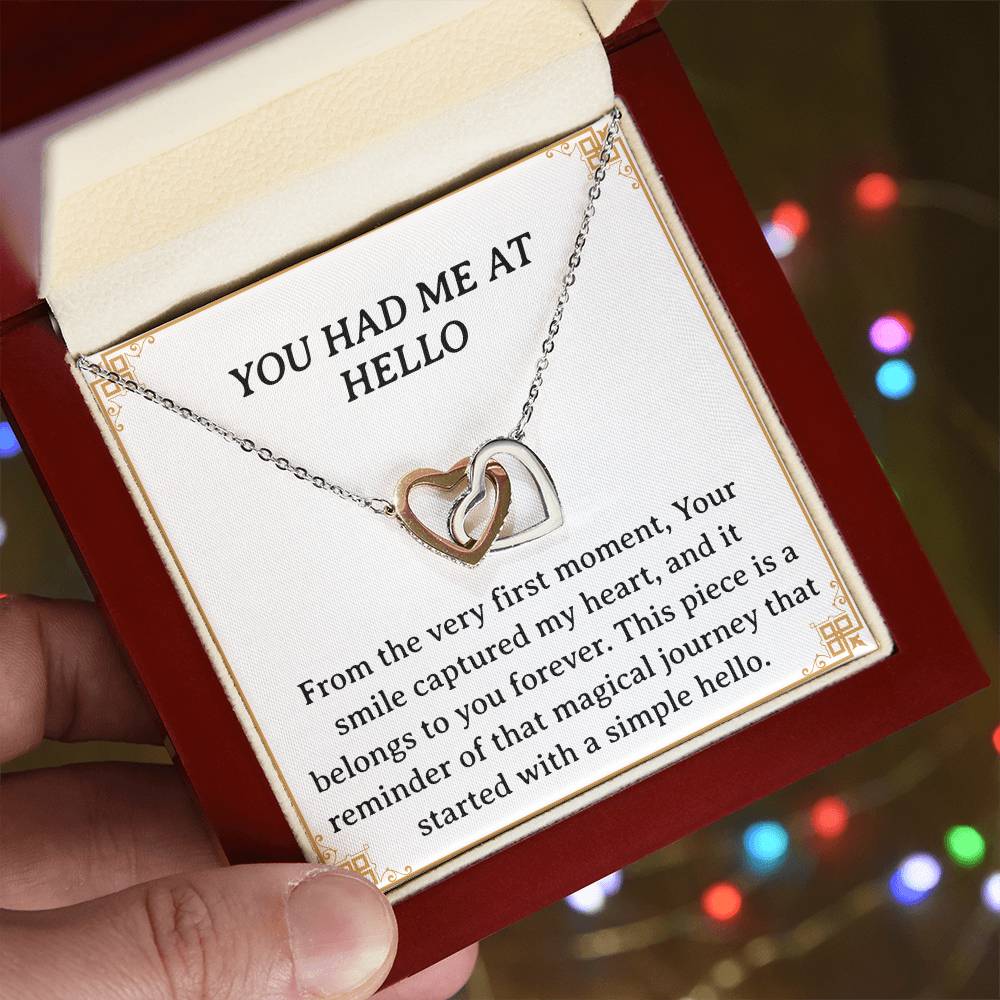 You Had Me at Hello - Interlocking Hearts Necklace with CZ Crystals
