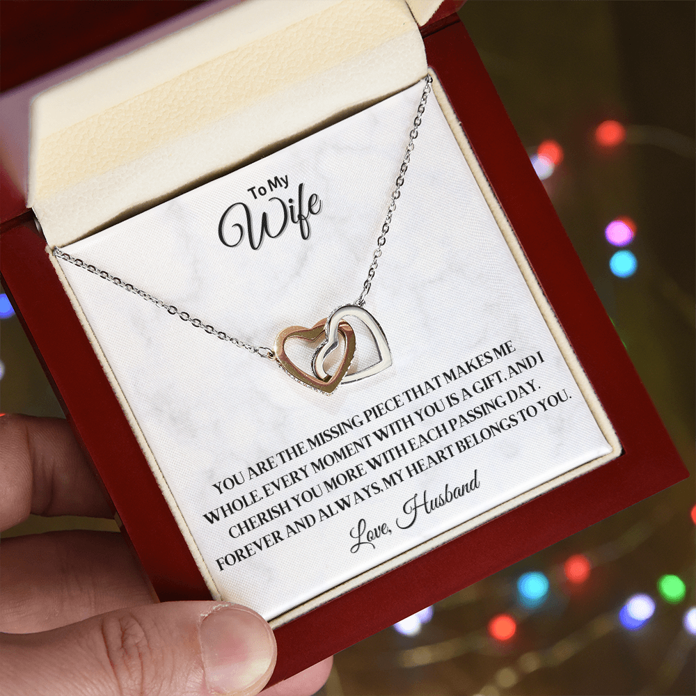 To My Wife - Interlocked Hearts Necklace with Romantic Message, Perfect Anniversary or Valentine's Day Gift