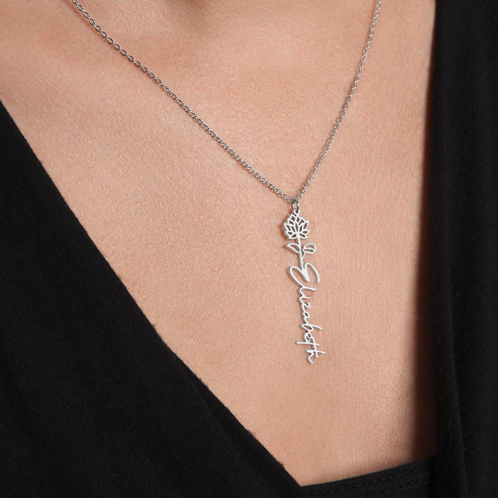 Gift with Birth Month Flower - Custom Name Necklace - Floral Name Necklace
