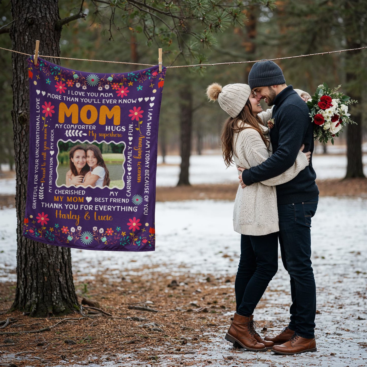 Personalized Photo Blanket for Mom - Coral Fleece with Custom Picture and Message
