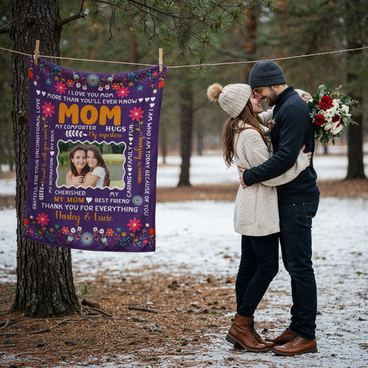 Personalized Photo Blanket for Mom - Coral Fleece with Custom Picture and Message