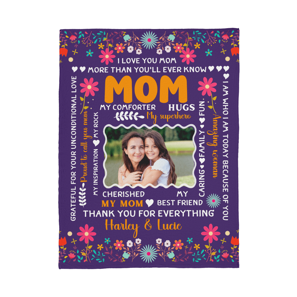 Personalized Photo Blanket for Mom - Coral Fleece with Custom Picture and Message