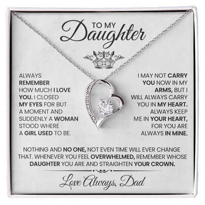 To my daughter - White with crown - Dad necklace artswapper - Heart pendant