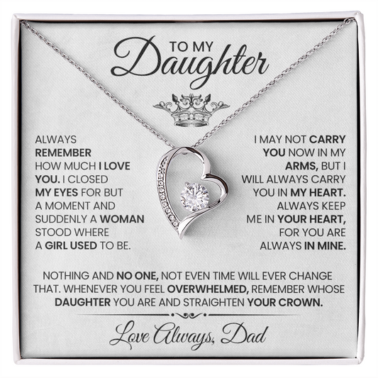 To my daughter - White with crown - Dad necklace artswapper - Heart pendant
