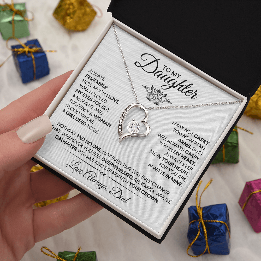 To my daughter - White with crown - Dad necklace artswapper - Heart pendant