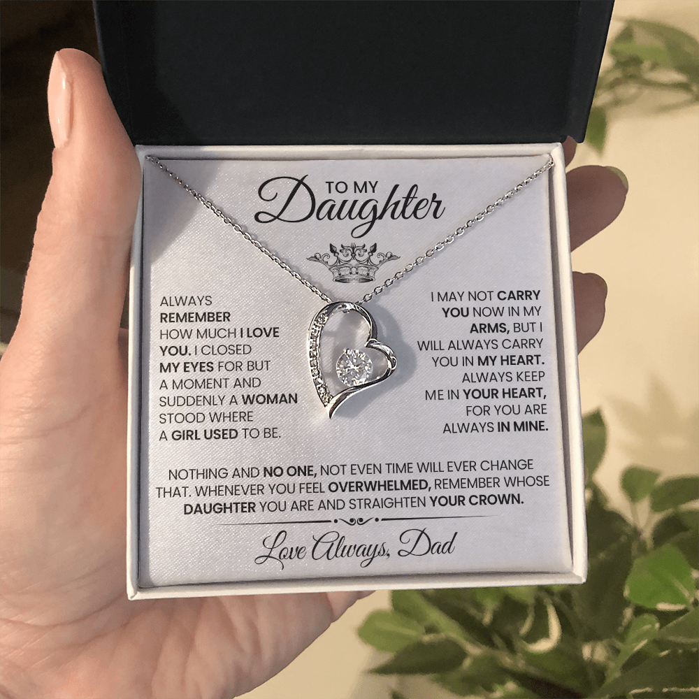 To my daughter - White with crown - Dad necklace artswapper - Heart pendant