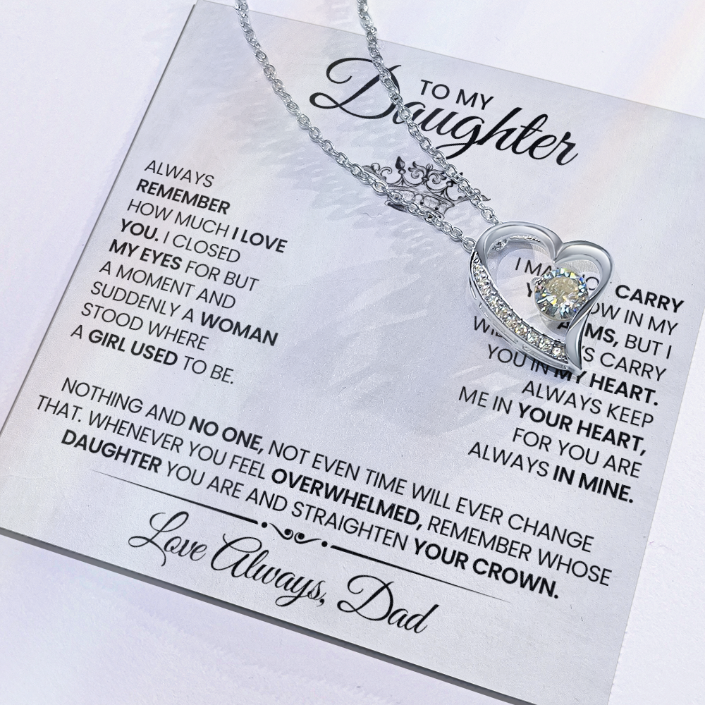 To my daughter - White with crown - Dad necklace artswapper - Heart pendant