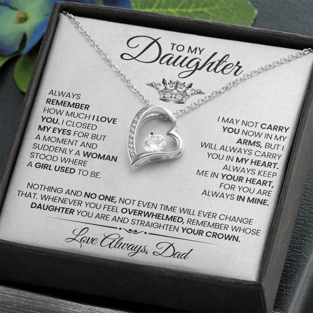 To my daughter - White with crown - Dad necklace artswapper - Heart pendant
