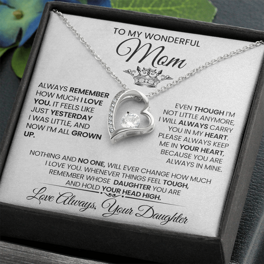 Always in My Heart" Heart Necklace for Wonderful Mom, Daughter's Love, Mother's Day Gift
