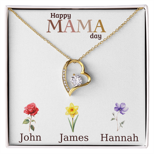 Personalized Mother's Day Necklace, Heart Pendant with Names, Mama Day Gift, Custom Flower Jewelry, Gift for Mom, Grandma, Wife
