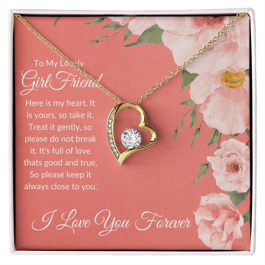 To My Lovely Girlfriend - Romantic Heart Necklace with Sentimental Message Card, Perfect Anniversary or Valentine's Day Gift