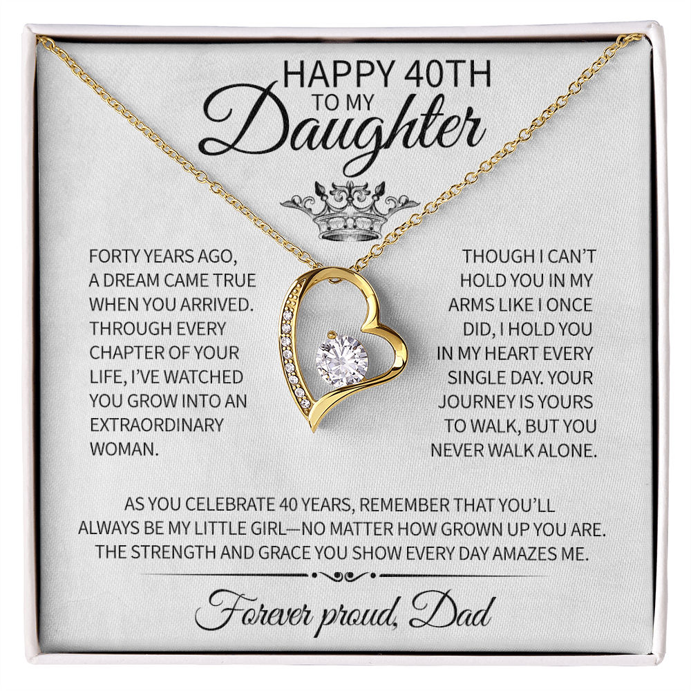 40th Birthday Gift for Daughter from Dad, Heart Necklace with Message Card, Daughter 40th Birthday Gift, Milestone Birthday Jewelry