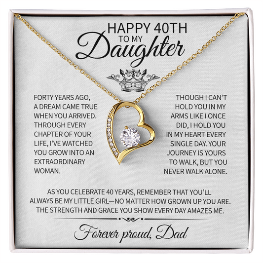 40th Birthday Gift for Daughter from Dad, Heart Necklace with Message Card, Daughter 40th Birthday Gift, Milestone Birthday Jewelry