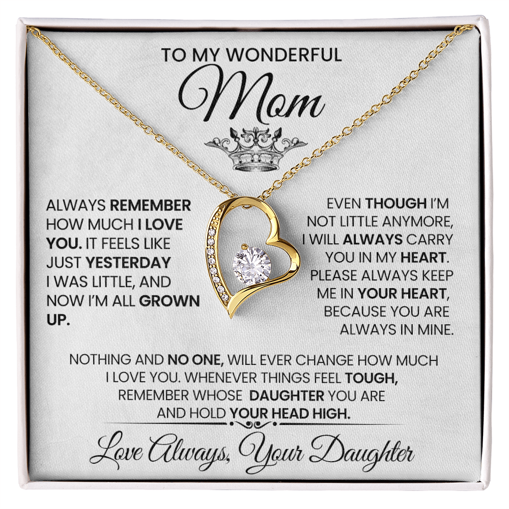 Always in My Heart" Heart Necklace for Wonderful Mom, Daughter's Love, Mother's Day Gift