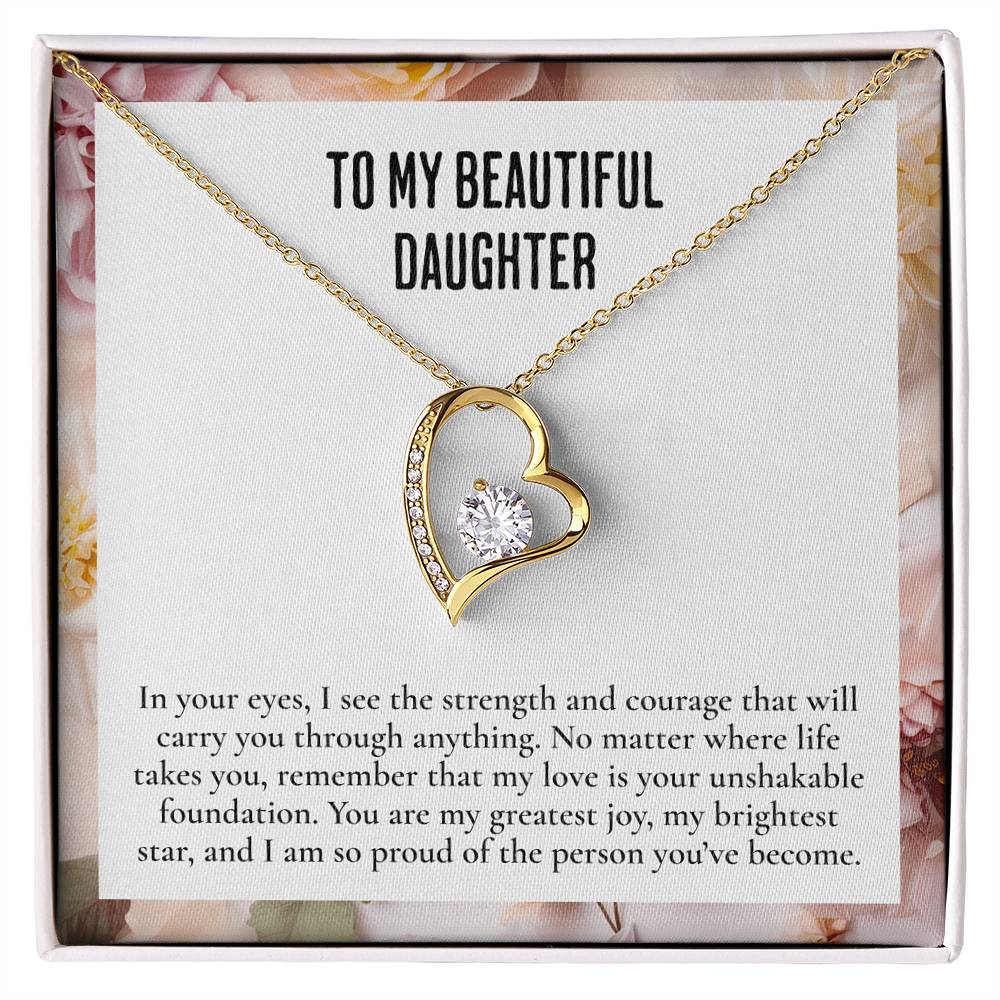 To My Beautiful Daughter Necklace – Elegant Heart Pendant, A Loving Gift for Daughters - Heartfelt Necklace for daughters from mom or dad.