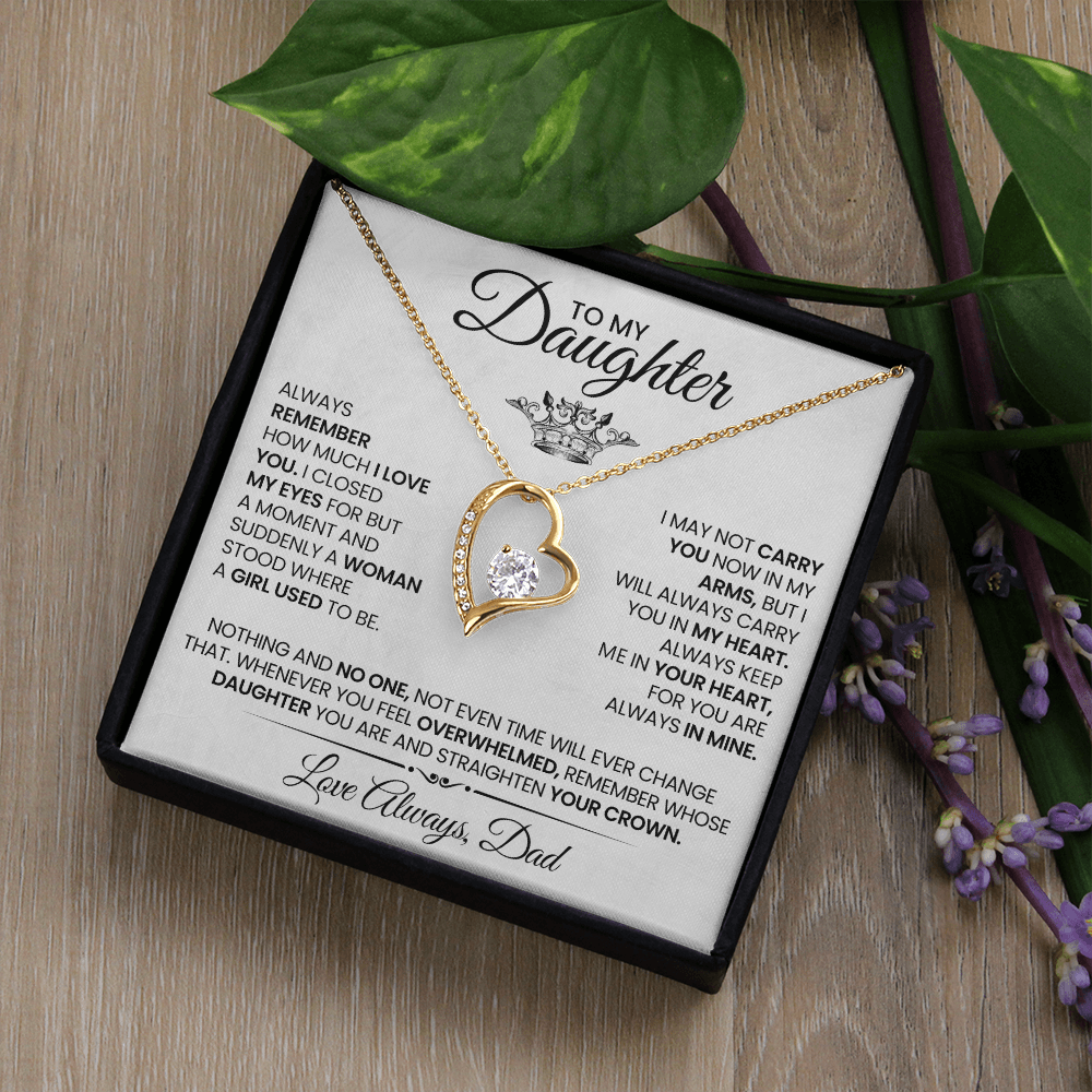 To my daughter - White with crown - Dad necklace artswapper - Heart pendant