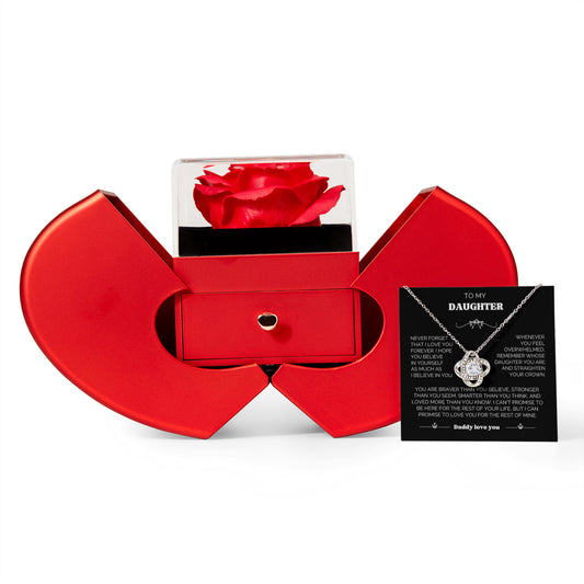 Father Daughter Gift Set - Crown Necklace with Red Heart Box - "To My Daughter" Message Card - Dad Birthday Gift - Princess Jewelry