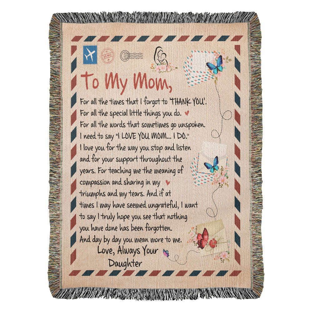 "To My Mom, Always Your Daughter" Heirloom Woven Blanket with Heartfelt Message
