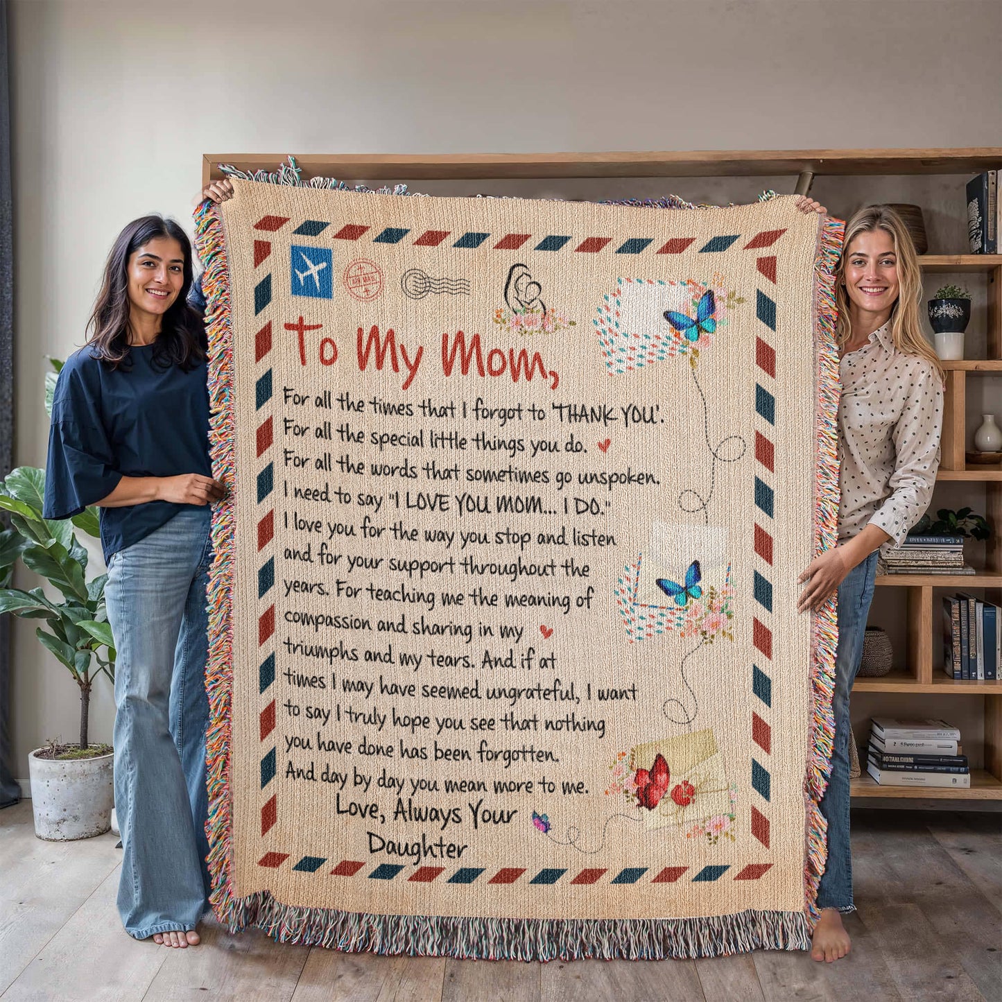 "To My Mom, Always Your Daughter" Heirloom Woven Blanket with Heartfelt Message