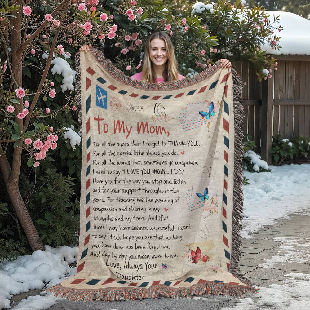 "To My Mom, Always Your Daughter" Heirloom Woven Blanket with Heartfelt Message