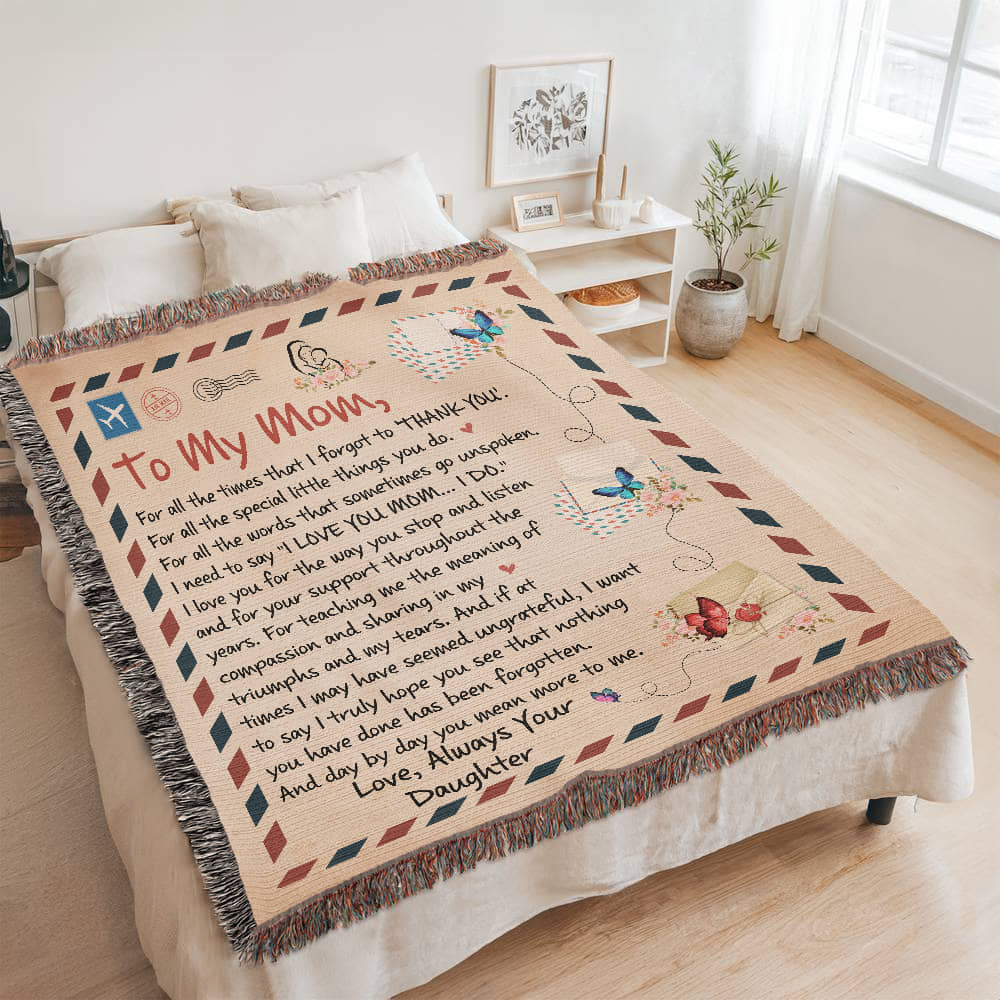 "To My Mom, Always Your Daughter" Heirloom Woven Blanket with Heartfelt Message