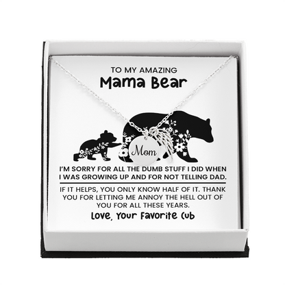 Personalized "Mama Bear" Necklace, Sentimental Mom Gift, Birthday Jewelry - Mom Memorial
