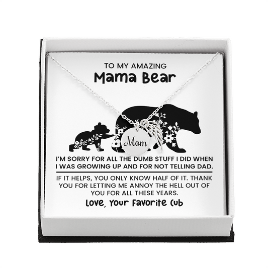 Personalized "Mama Bear" Necklace, Sentimental Mom Gift, Birthday Jewelry - Mom Memorial