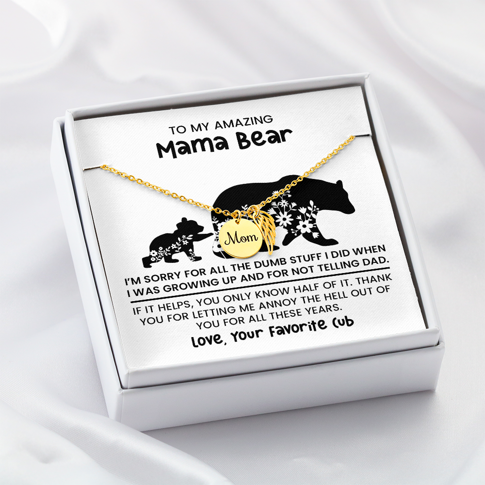 Personalized "Mama Bear" Necklace, Sentimental Mom Gift, Birthday Jewelry - Mom Memorial