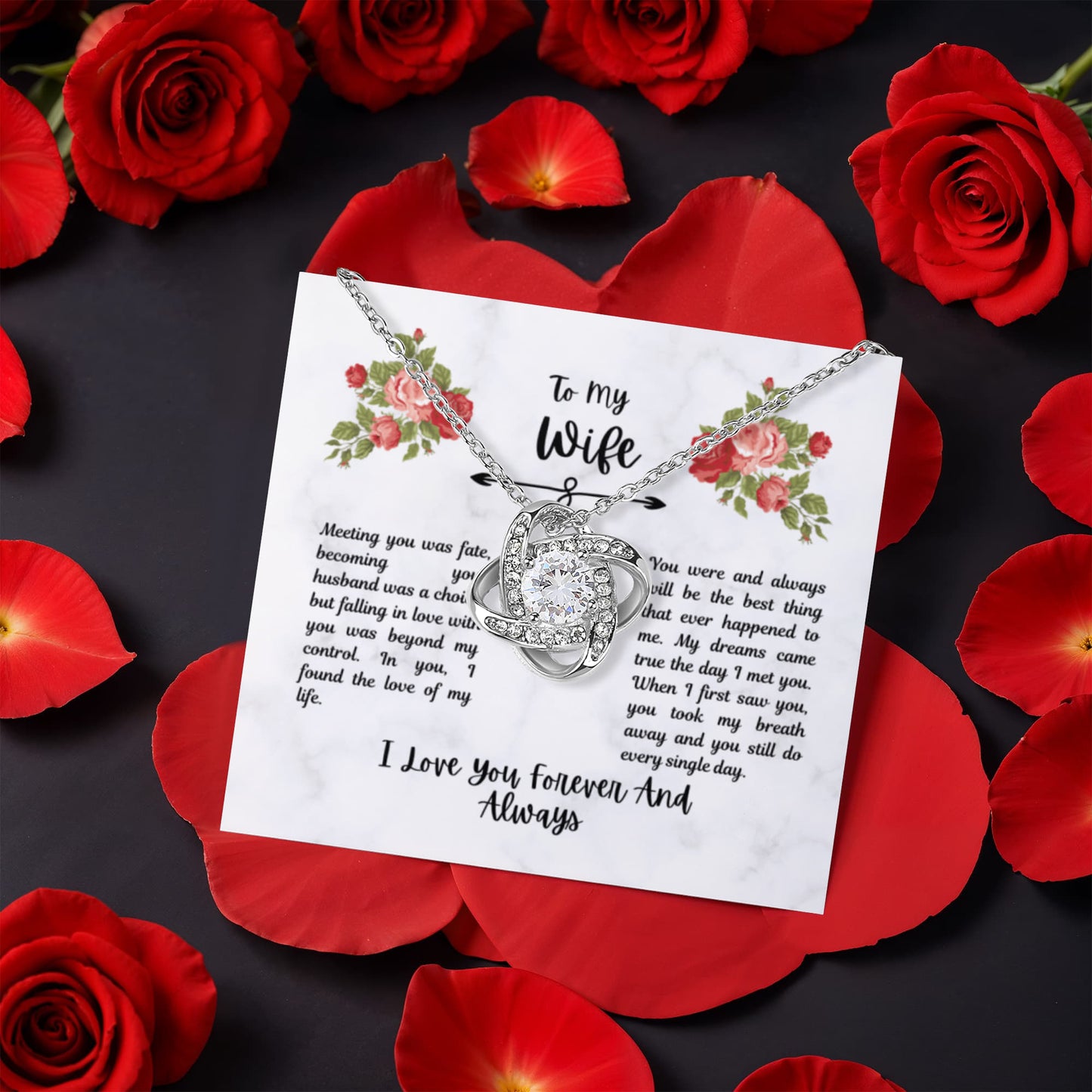 A Blooming Expression of Love: Rotating Rose Box with "To My Wife" Necklace