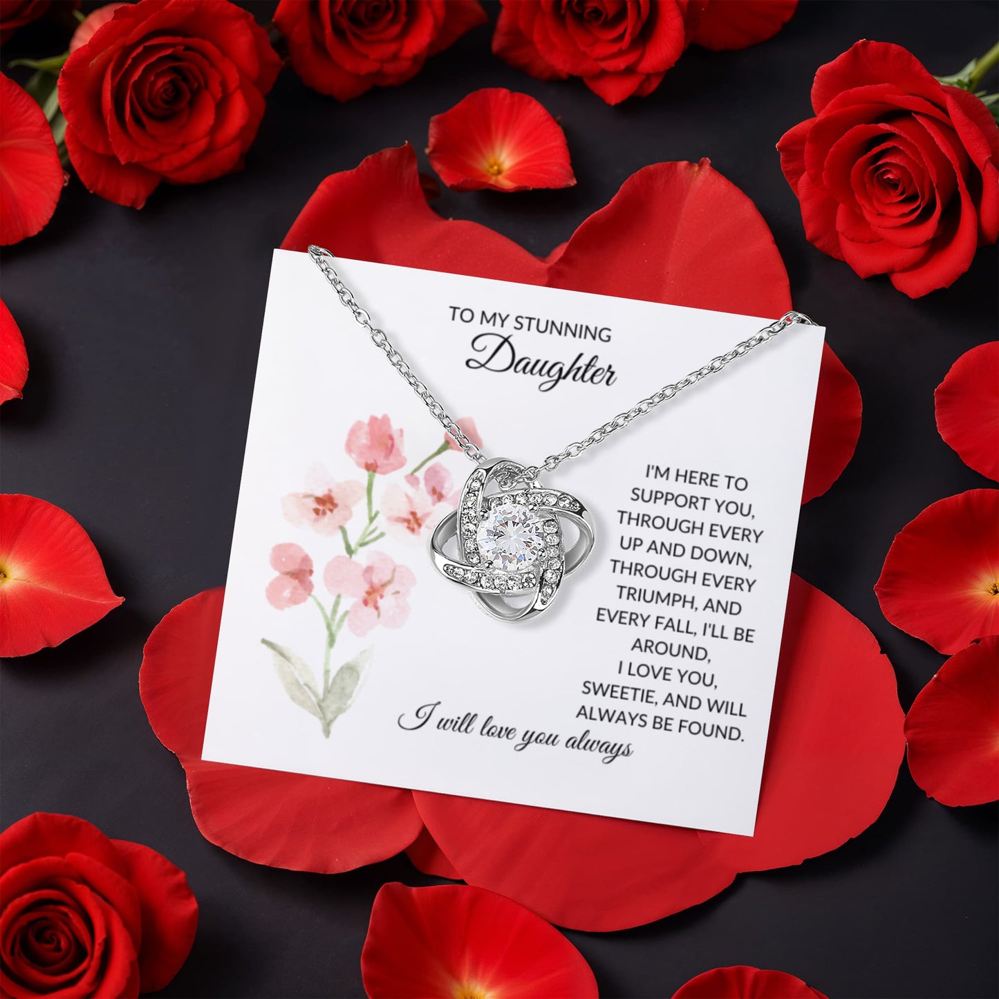 A Blossom of Support: Rotating Flower Box with "To My Stunning Daughter" Necklace