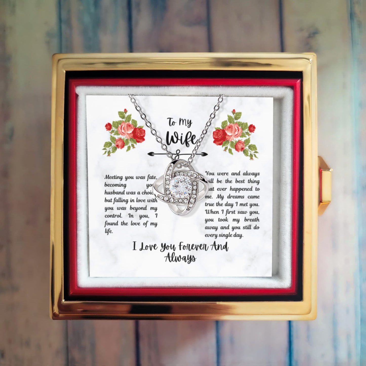 A Blooming Expression of Love: Rotating Rose Box with "To My Wife" Necklace