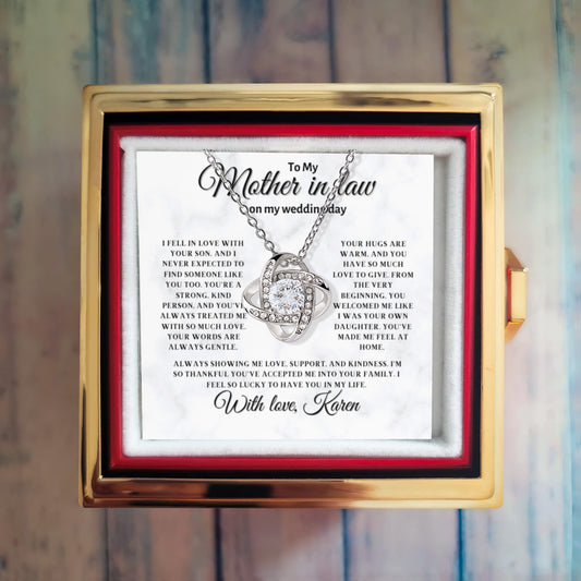 A Blooming Thank You: Rotating Flower Box with "To My Mother-in-Law" Wedding Day Necklace