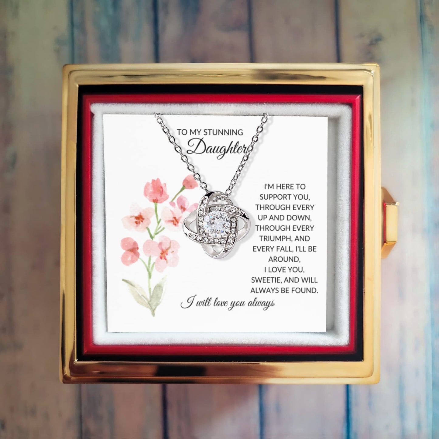 A Blossom of Support: Rotating Flower Box with "To My Stunning Daughter" Necklace