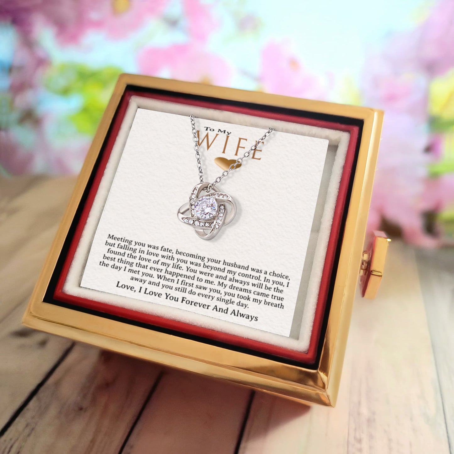 Rotating rose gift box with necklace "to my wife" gift,