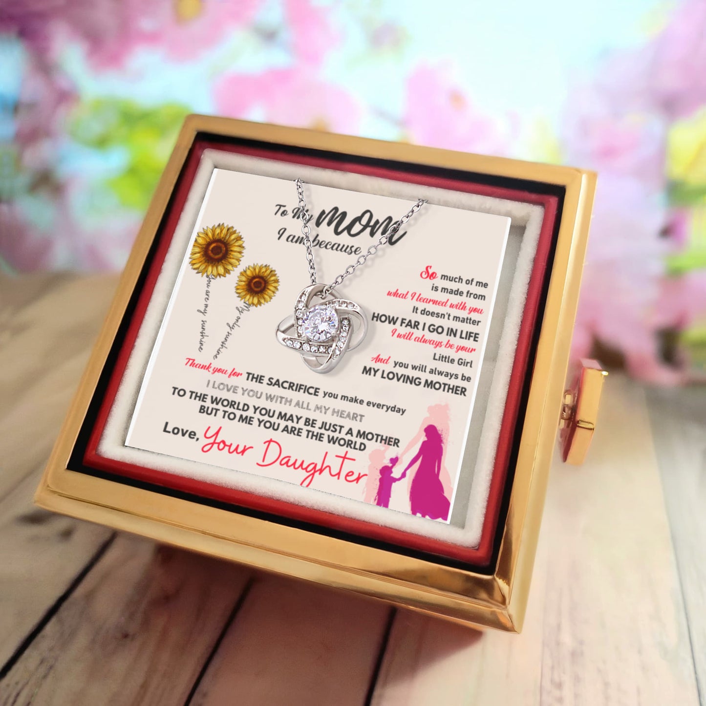 A Daughter's Blooming Love: Rotating Flower Box with "To My Mom" Necklace
