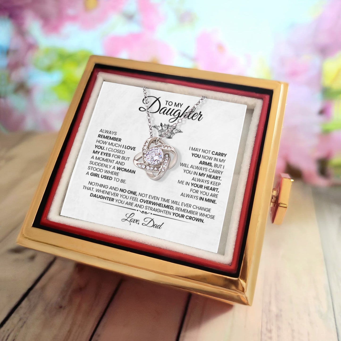A Father's Love in Bloom: Rotating Flower Box with "To My Daughter" Necklace