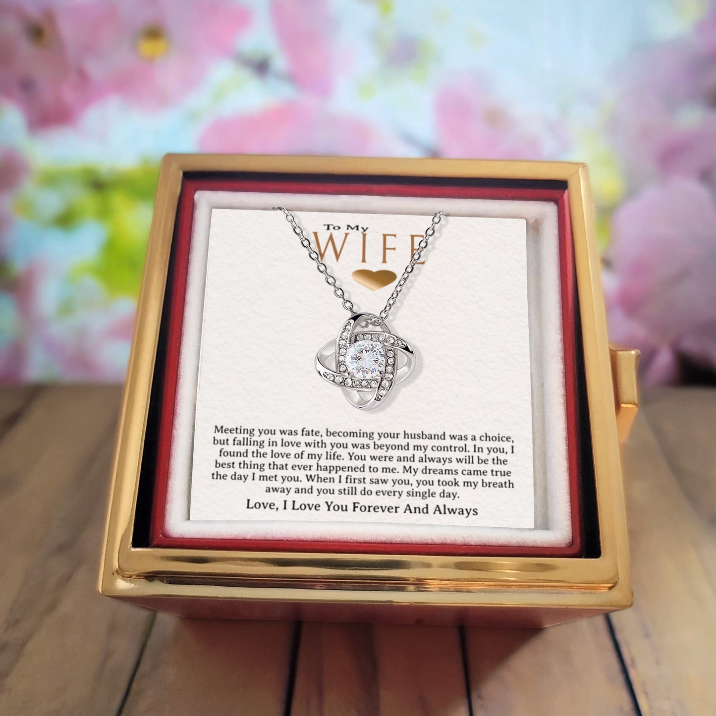 Rotating rose gift box with necklace "to my wife" gift,