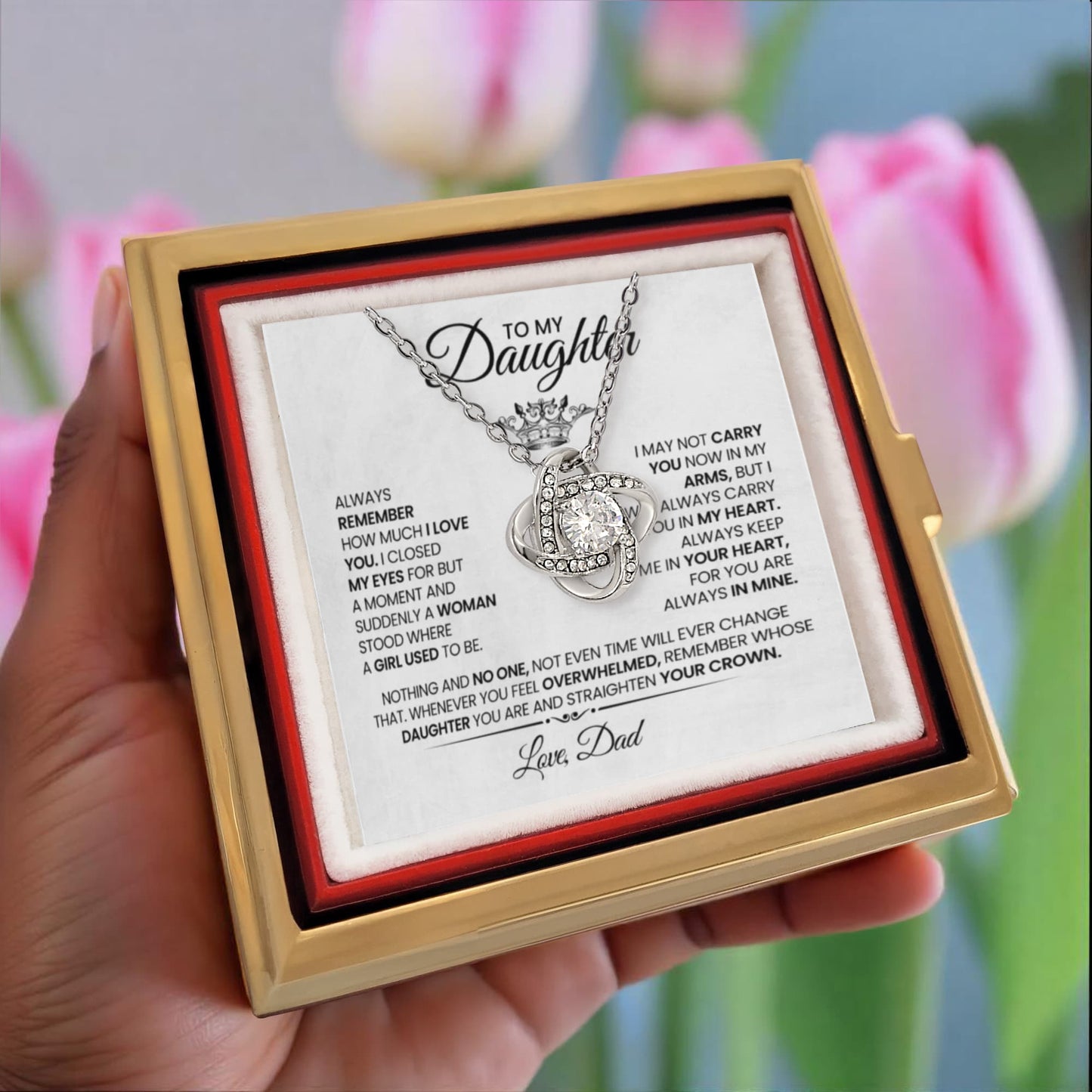 A Father's Love in Bloom: Rotating Flower Box with "To My Daughter" Necklace