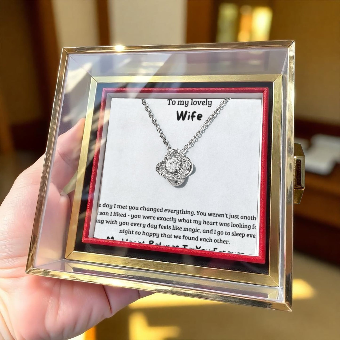 Wife Gift Box Rotating Jewelry Box | Love Knot Necklace | Anniversary Gift | Romantic Gift for Her | Luxury Jewelry