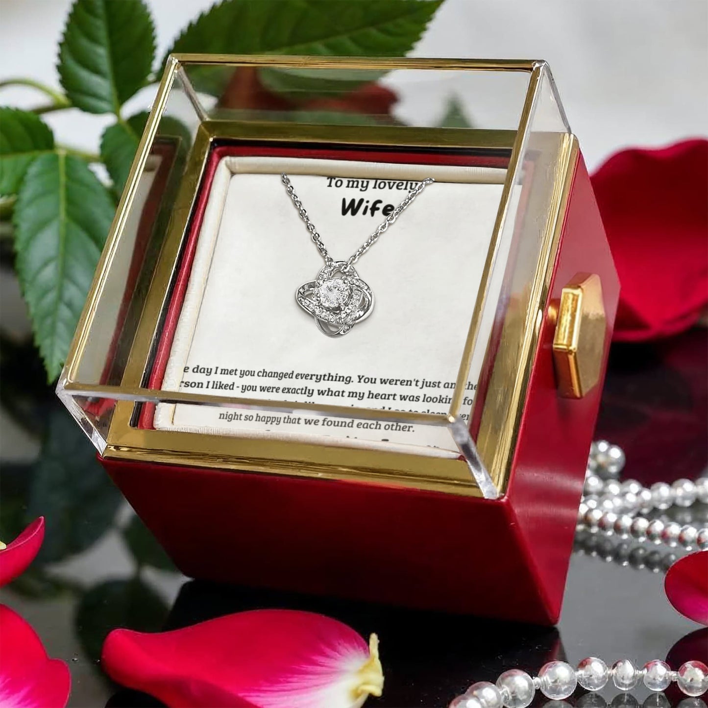 Wife Gift Box Rotating Jewelry Box | Love Knot Necklace | Anniversary Gift | Romantic Gift for Her | Luxury Jewelry