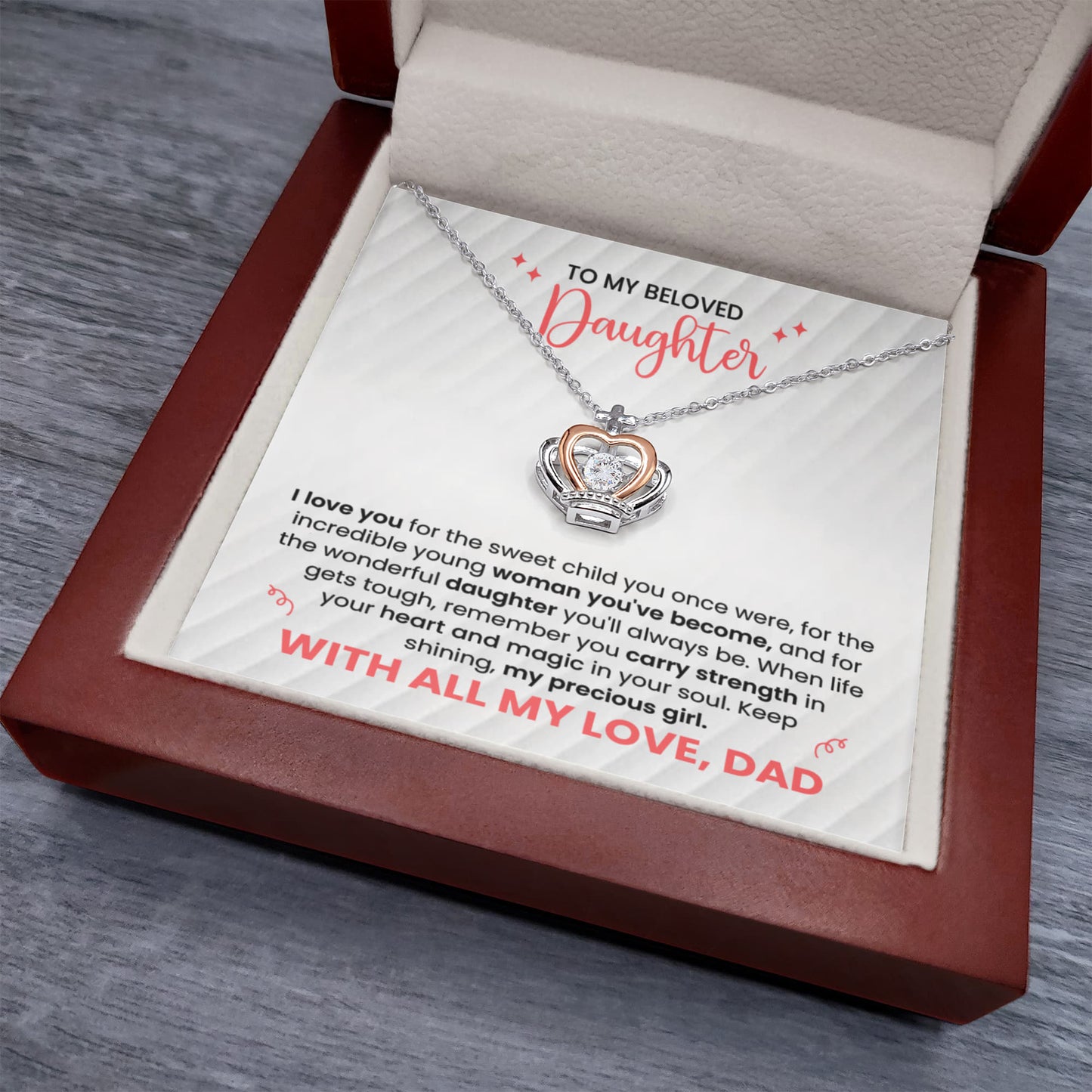 Father to Daughter Gift Necklace - Heart Pendant with Love Message - Dad to Daughter Birthday Christmas Gift - Keepsake Jewelry Box