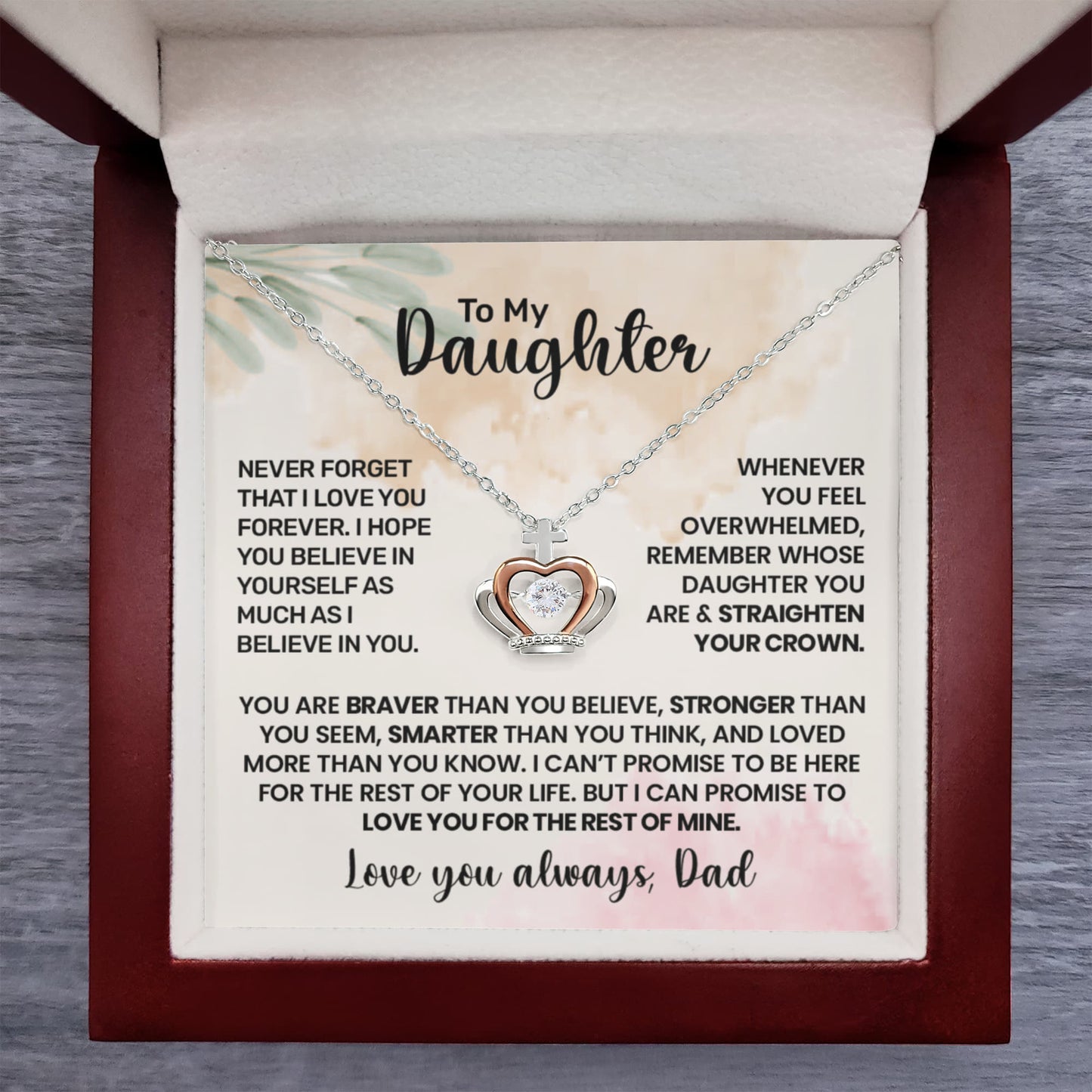 To My Daughter" Heart Necklace Gift Set - Father's Love Message - "Straighten Your Crown" Jewelry - Dad Daughter Gift Box
