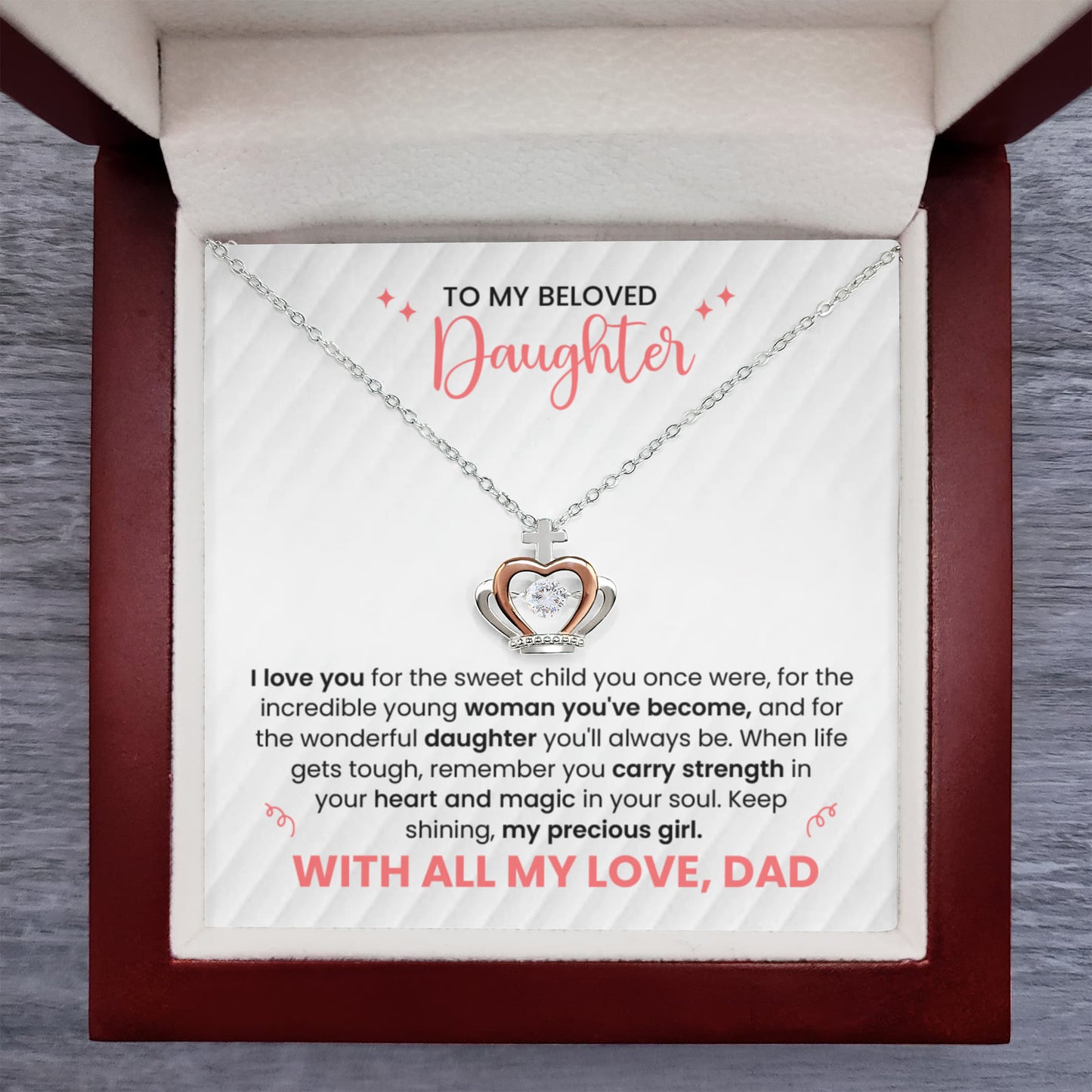 Father to Daughter Gift Necklace - Heart Pendant with Love Message - Dad to Daughter Birthday Christmas Gift - Keepsake Jewelry Box
