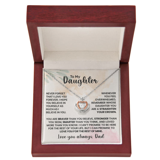 To My Daughter" Heart Necklace Gift Set - Father's Love Message - "Straighten Your Crown" Jewelry - Dad Daughter Gift Box
