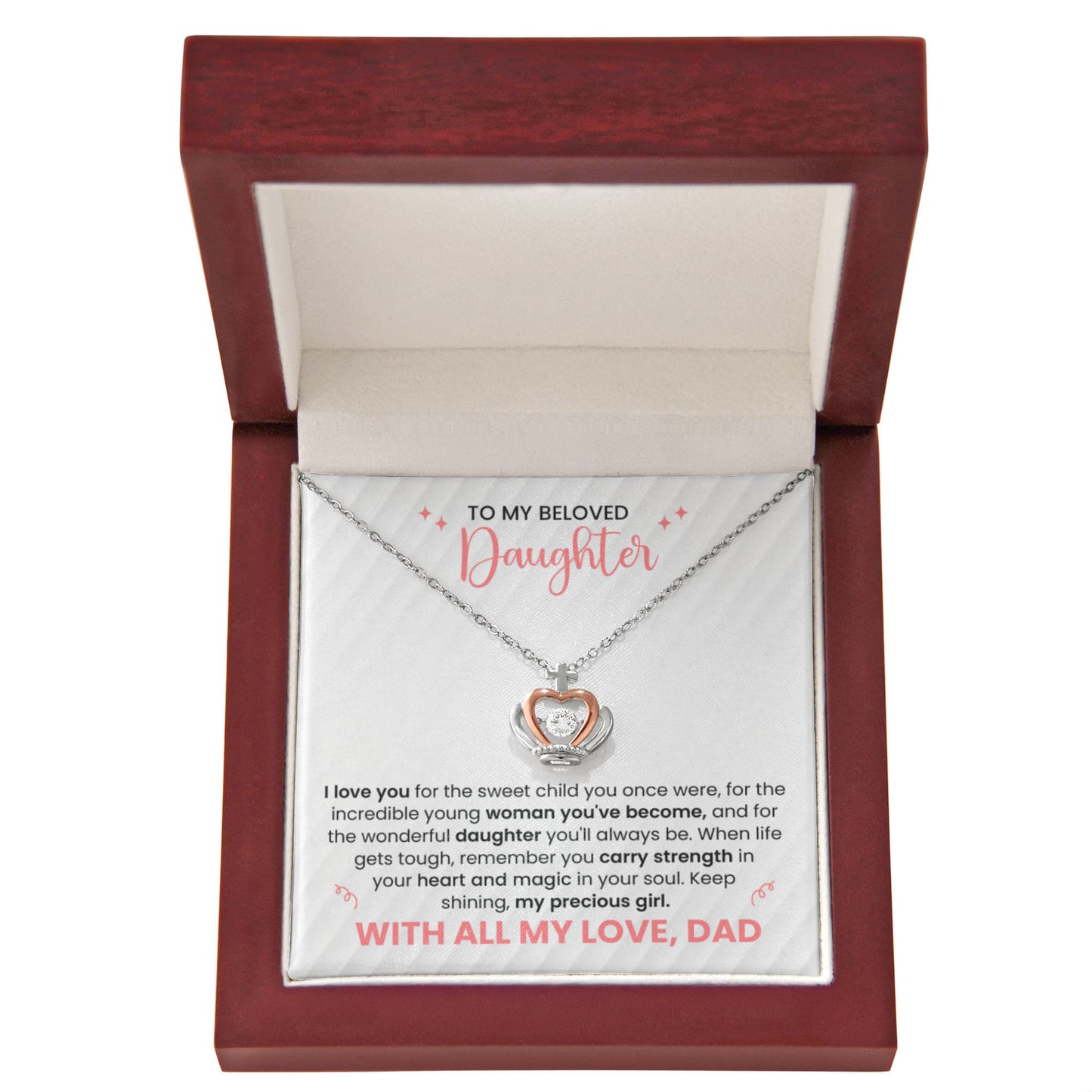 Father to Daughter Gift Necklace - Heart Pendant with Love Message - Dad to Daughter Birthday Christmas Gift - Keepsake Jewelry Box