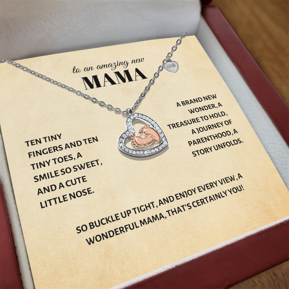 Celebrating New Motherhood: Heart & Baby Feet Necklace Gift for Amazing New Mama
